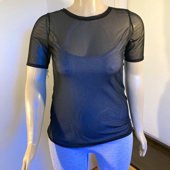 New NEVER Worn Fitted Tee- Black Mesh - Picture 1 of 6
